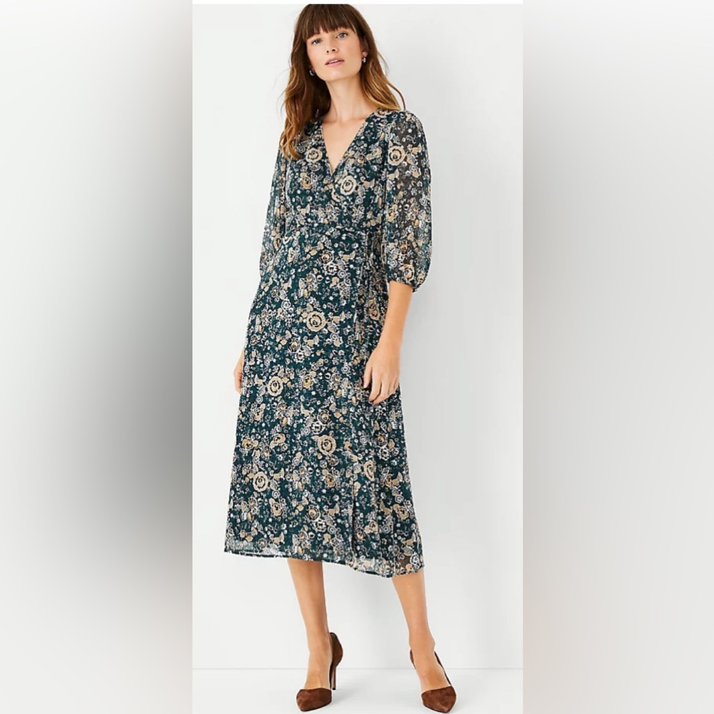 USED Ann Taylor Petite Floral Wrap Flare Dress  Size 12P